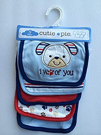 5pk Cutie Pie Velcro Closure Bib Blue/Red puppy love