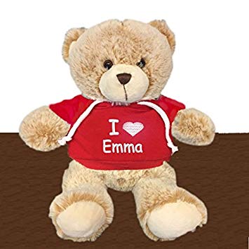 Personalized I Love Snuggle Valentine's Teddy Bear - Brown, 13 inch (Red Hooded Shirt)