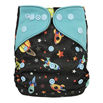 Baby Washable Ecological Diaper – with 2 Bamboo Inserts for Cloth Diapers (Rockets)