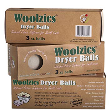 Woolzies- Wool Dryer Balls, Natural Fabric Softener, 3 Pack