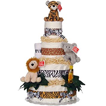 Diaper Cake - Welcome to the Jungle 4 Tier Diaper Cake by Lil' Baby Cakes