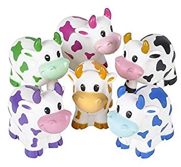 Two Dozen Colorful Rubber Cows 2 Inches Long by RINCO