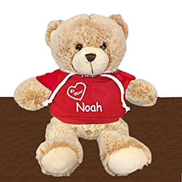 Personalized Be Mine Snuggle Valentine's Teddy Bear - Brown, 13 inch (Red Hooded Shirt)