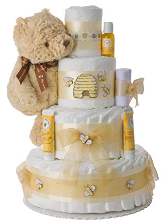 Winnie the Pooh 4 Tier Diaper Cake by Lil Baby Cakes