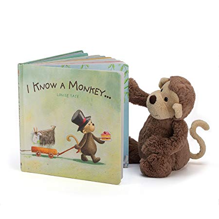 Jellycat I Know a Monkey Board Book and Bashful Monkey, Medium - 12 inches