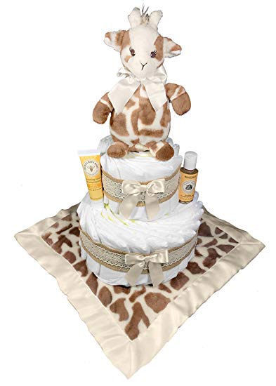 Giraffe Diaper Cake for a Boy Or Girl - Baby Shower Centerpiece Gift Set/Gender...