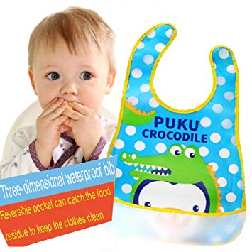 ZEAMO Baby Bibs Waterproof Feeding Bib Foldable Travel Baby Bibs with Wide Catcher Pocket 4 Pack (Colorful)