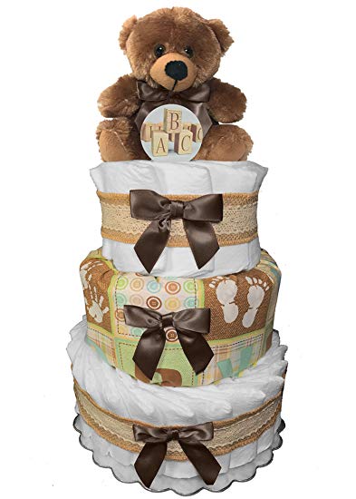 Teddy Bear Diaper Cake - Baby Shower Centerpiece - Gender Neutral Newborn Gift