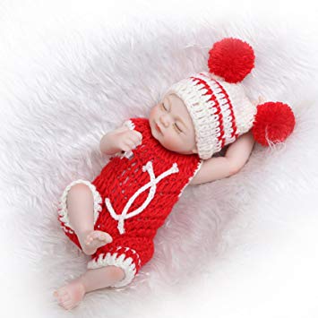 Silicone Reborn Baby Dolls Look Real Girl Knitted Outfit Red 10 Inches
