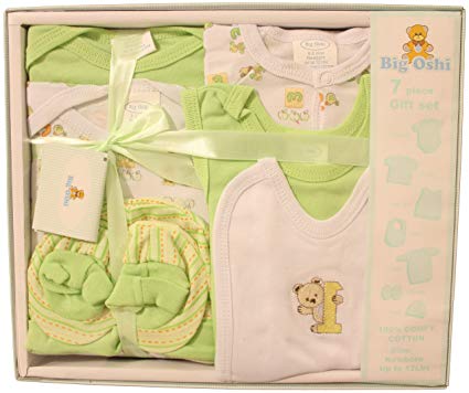 Big Oshi Baby Essentials 7 Piece Newborn Layette Gift Set for Baby Shower - Green
