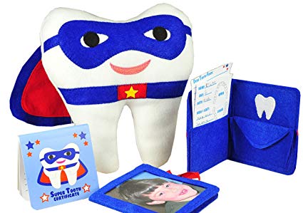Tickle & Main - Tooth Fairy Superhero Pillow With Notepad And Keepsake Pouch. 3 Piece Set Includes Boy's Pillow With Pocket, Dear Tooth Fairy Notepad, Keepsake Photo Pouch