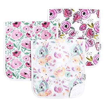 Baby Burp Cloth Large 21''x10'' Size Premium Absorbent Triple Layer 3 Pack Gift Set For Girls “Bloom...