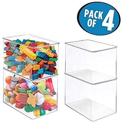 mDesign Kids/Baby Toy Storage Box, for Blocks, Play Kitchen Pieces, Costumes - Pack of 4, Tall, Clear …