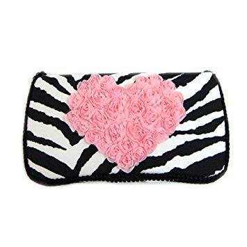Black zebra with pink chiffon heart baby wipes case