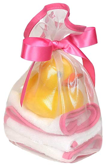 Raindrops Loved Wash Cloth and Rubber Ducky Set, Cotton Candy