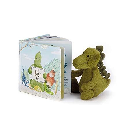 Jellycat The Best Pet Board Book and Bashful Dino, Medium - 12 inches