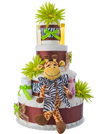 Diaper Cake - Safari Theme Handmade By Lil Baby Cakes - For Baby Boy or Baby Girl - Use As Baby...