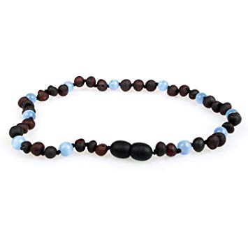 Baltic Amber Teething Necklace (Unisex, 12.5 Inches) with Semi-Precious Gemstones - Unpolished Raw...