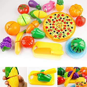 IVYRISE Toddlers Toys 24 Pieces Pretend Play Fruit Toys Cutting Plastic Fruit Vegetable Pizza Toys, Early...