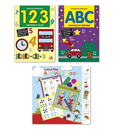 Paper Craft Coloring & Activity Book Set Kids-- 3 Books (ABC, 123 and Learn & Play Activity book)