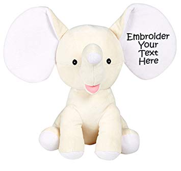 Personalized Stuffed Cream Elephant with Four Lines of Embroidery