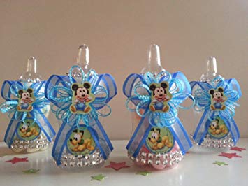 12 Baby Mickey Mouse Fillable Bottles Baby Shower Favors Prizes Boy Decorations