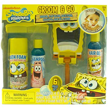 Nickelodeon Spongebob Boys Groom & Go Gift Set - Includes Mirror, Play Razor, Bath Foam, Shampoo, Hair Gel...