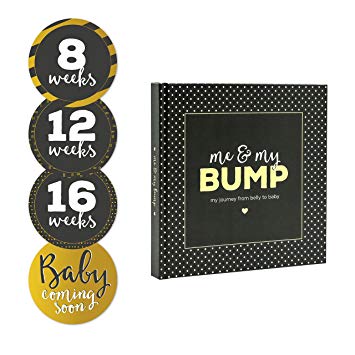 Pearhead Me and My Bump, Photo Journal and Maternity Sticker Set, Black/Gold