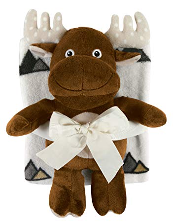 Stephan Baby Ultra-Soft Coral Fleece Crib Blanket and Plush Brown Moose Toy Gift Set
