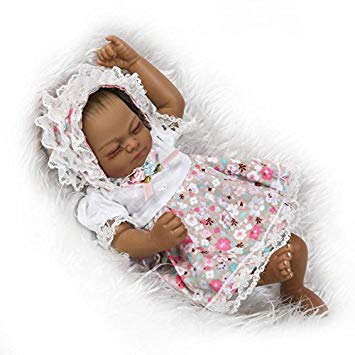 Full Silicone Body African American Reborn Baby Doll Girl Look Real Floral Dress Vintage Style 10 Inches