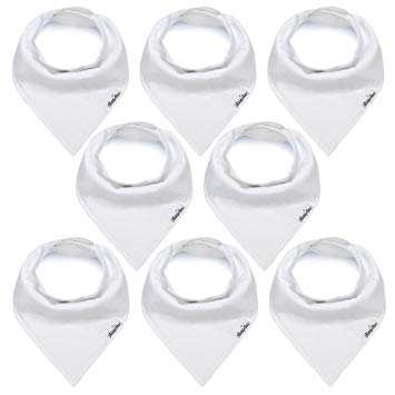 Organic Baby Bandana Drool Bibs, Plain White Unisex 8-Pack Set for Boys and Girls, Soft and Absorbent,...