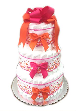 Classic Pastel Baby Shower Diaper Cake (3 Tier, Festival Pink)