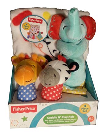 Fisher Price Cuddle N Play Pals - Elephant, Zebra & Giraffe - 4 Piece Gift Set