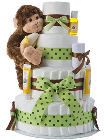 Diaper Cake - Monkey Theme Handmade By Lil Baby Cakes - Gift For Baby Boy - Makes a Great Baby...