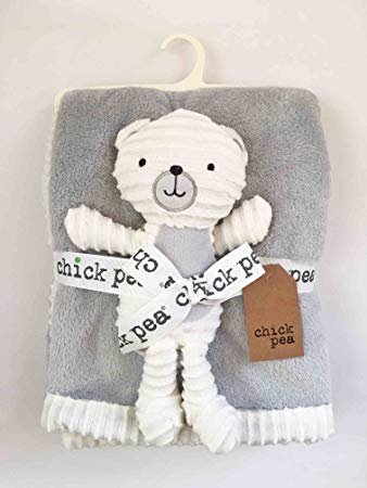 Chick Pea White and Gray Baby Security Blanket 2Pc Set