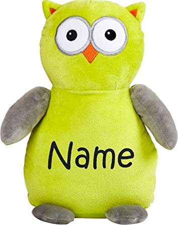 Personalized Stuffed Neon Green and Grey Owl with Embroidered Name
