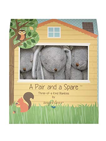 Angel Dear a Pair and a Spare 3 Pcs Blankets Gift Box, Grey Bunny