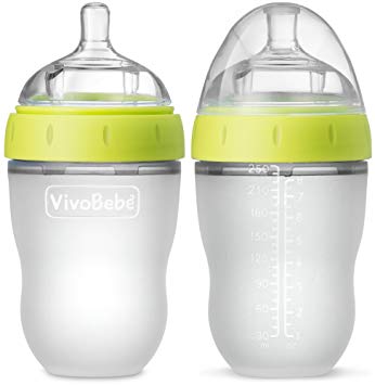 VivoBebé Anti Colic Baby Bottles -2 Pack, 8oz 3-6 Months -Dual Vent, Breast-Like Soft Silicone Nipple -PVC...