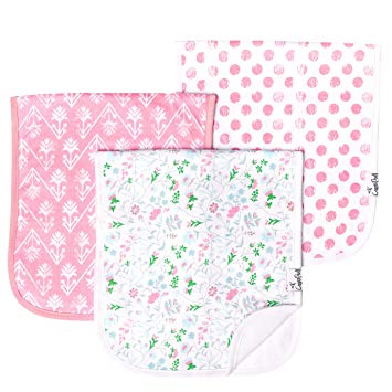 Baby Burp Cloth Large 21''x10'' Size Premium Absorbent Triple Layer 3 Pack Gift Set For Girls “Claire...