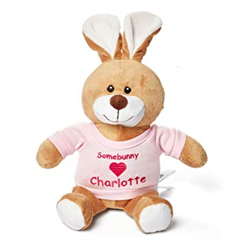 Personalized Somebunny Loves Easter Bunny - Brown, 11 Inch (Pink Shirt)