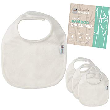 Bamboo Terry Drool Bibs. Waterproof 4-Piece Set For Baby by Wonderful Walrus. Natural - Simple -...